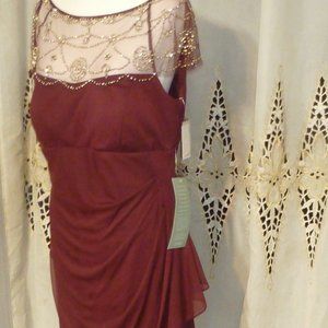 DJ Jaz  Elegant Short Sleeve Beaded Sheath Dress NEW Sz 16